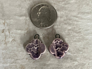 Purple Quatrefoil Earring Bead Pair, Porcelain Ceramic Charms, Jewelry Making Components, Beading Handmade, DIY Earrings, DIY Beads