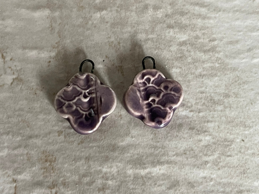 Purple Quatrefoil Earring Bead Pair, Porcelain Ceramic Charms, Jewelry Making Components, Beading Handmade, DIY Earrings, DIY Beads