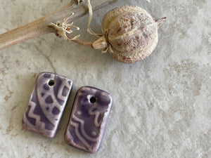 Purple Earring Beads, Porcelain Beads, Floral Earring Bead Pair, Ceramic Charms, Jewelry Making Components, Lotus Earring Beads, DIY Earring