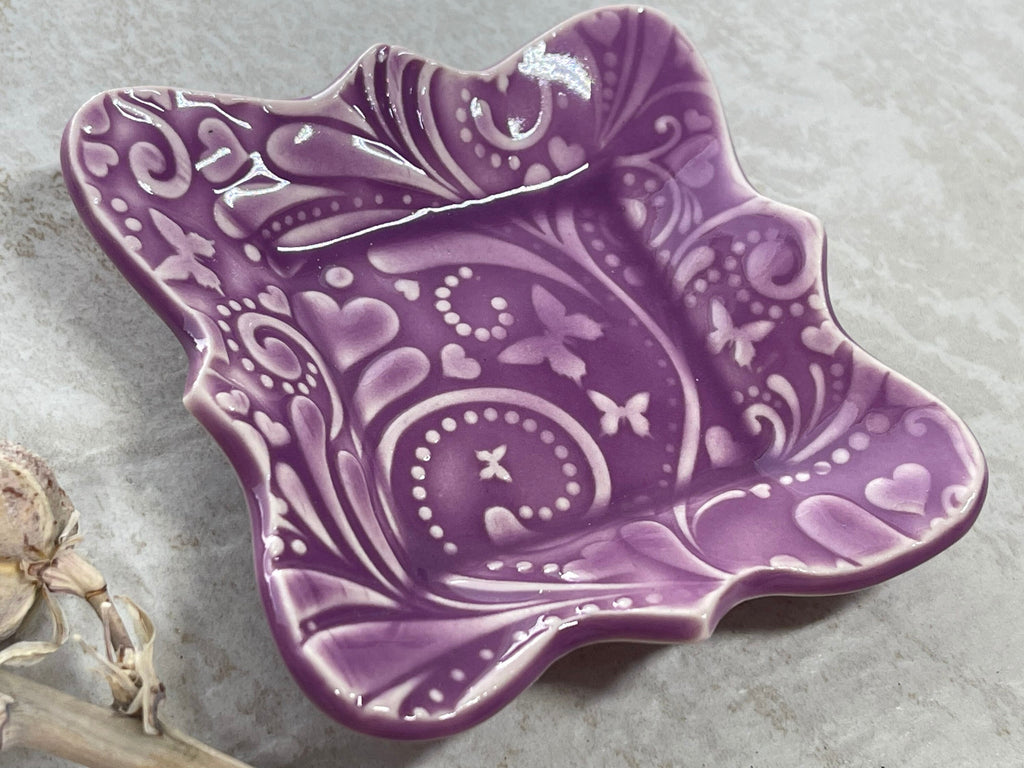 Butterfly Dish, Womens Jewelry Storage, Purple Ring Dish, Contemporary Trinket Tray, Porcelain Tray