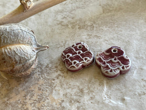 Burgundy Quatrefoil Earring Bead Pair, Porcelain Ceramic Charms, Jewelry Making Components, Beading Handmade, DIY Earrings, DIY Beads