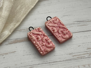 Red rectangle, Earring Bead Pair, Porcelain Charms, Ceramic Charms, Jewelry Making Components, Beading Handmade, DIY Earrings, DIY Beads