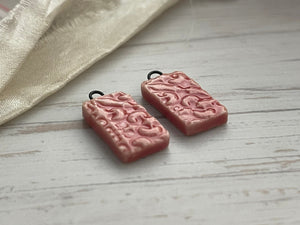 Red rectangle, Earring Bead Pair, Porcelain Charms, Ceramic Charms, Jewelry Making Components, Beading Handmade, DIY Earrings, DIY Beads