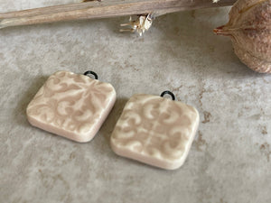 Tuscan Texture, Soft Pink Square, Earring Bead Pair, Porcelain Charms, Ceramic Charms, Jewelry Making Components, Beading Handmade