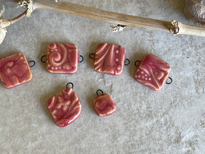 Pink/Red Bead Set, Porcelain Beads, Hearts and Butterflies Bead Set, Ceramic Charms, Jewelry Making Components, DIY Bracelet