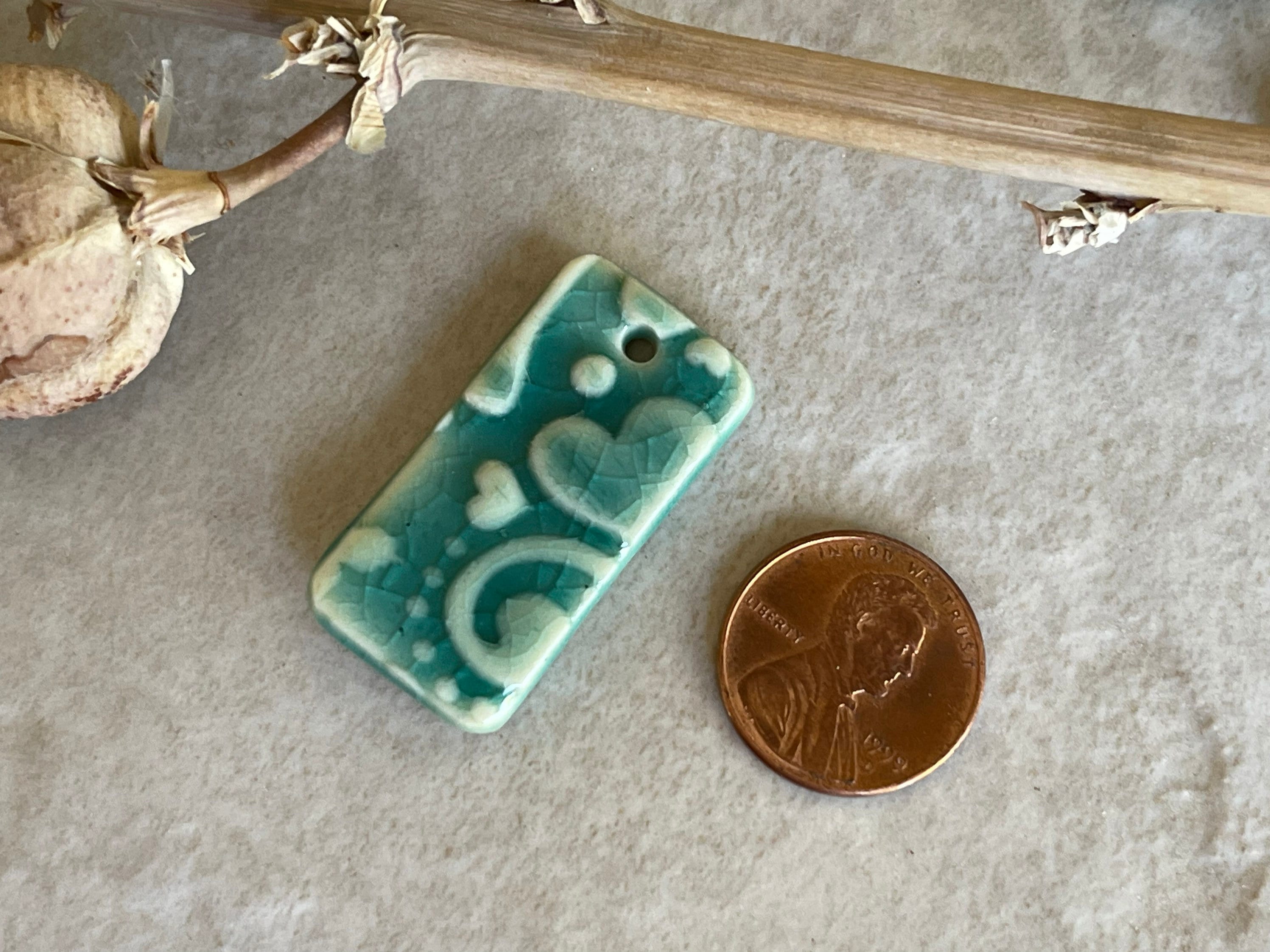 Turquoise Heart Pendant Bead, Porcelain Beads, Ceramic Charms, Jewelry Making Components, DIY Necklace Beads, Pendant
