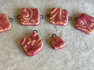 Pink/Red Bead Set, Porcelain Beads, Hearts and Butterflies Bead Set, Ceramic Charms, Jewelry Making Components, DIY Bracelet