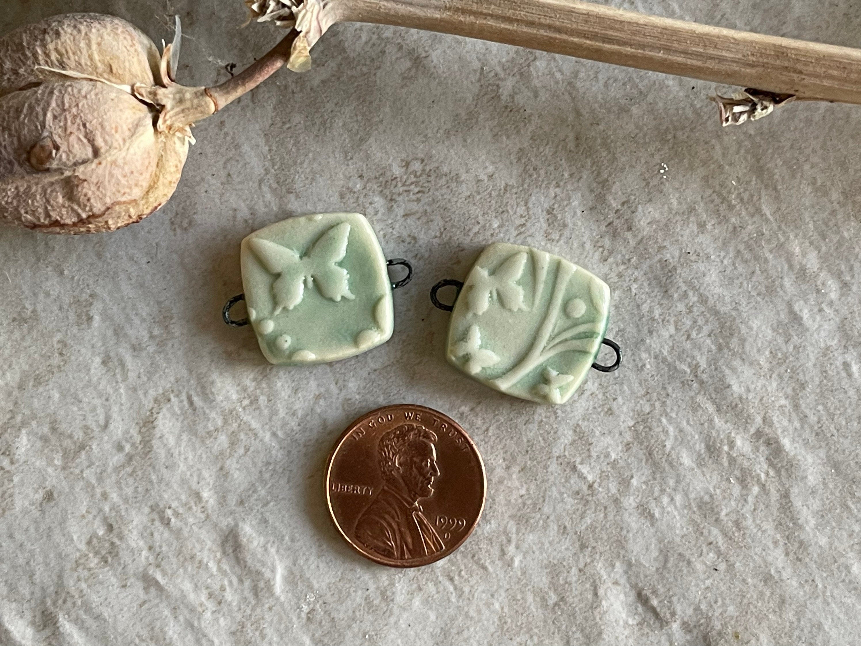 Turquoise Bead Set, Porcelain Beads, Hearts and Butterflies Bead Set, Ceramic Charms, Jewelry Making Components, DIY Bracelet