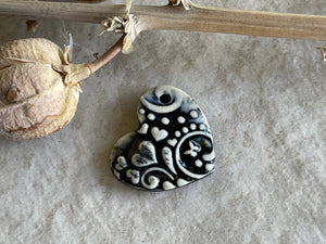 Hearts and Butterflies, Heart Pendant, Porcelain Ceramic Pendant, Artisan Pendant, Jewelry Making Components
