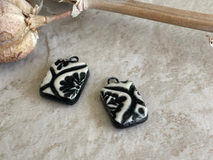 Black Charms, Porcelain Ceramic Charms, Jewelry Making Components, Beading Handmade, Black and White Charms