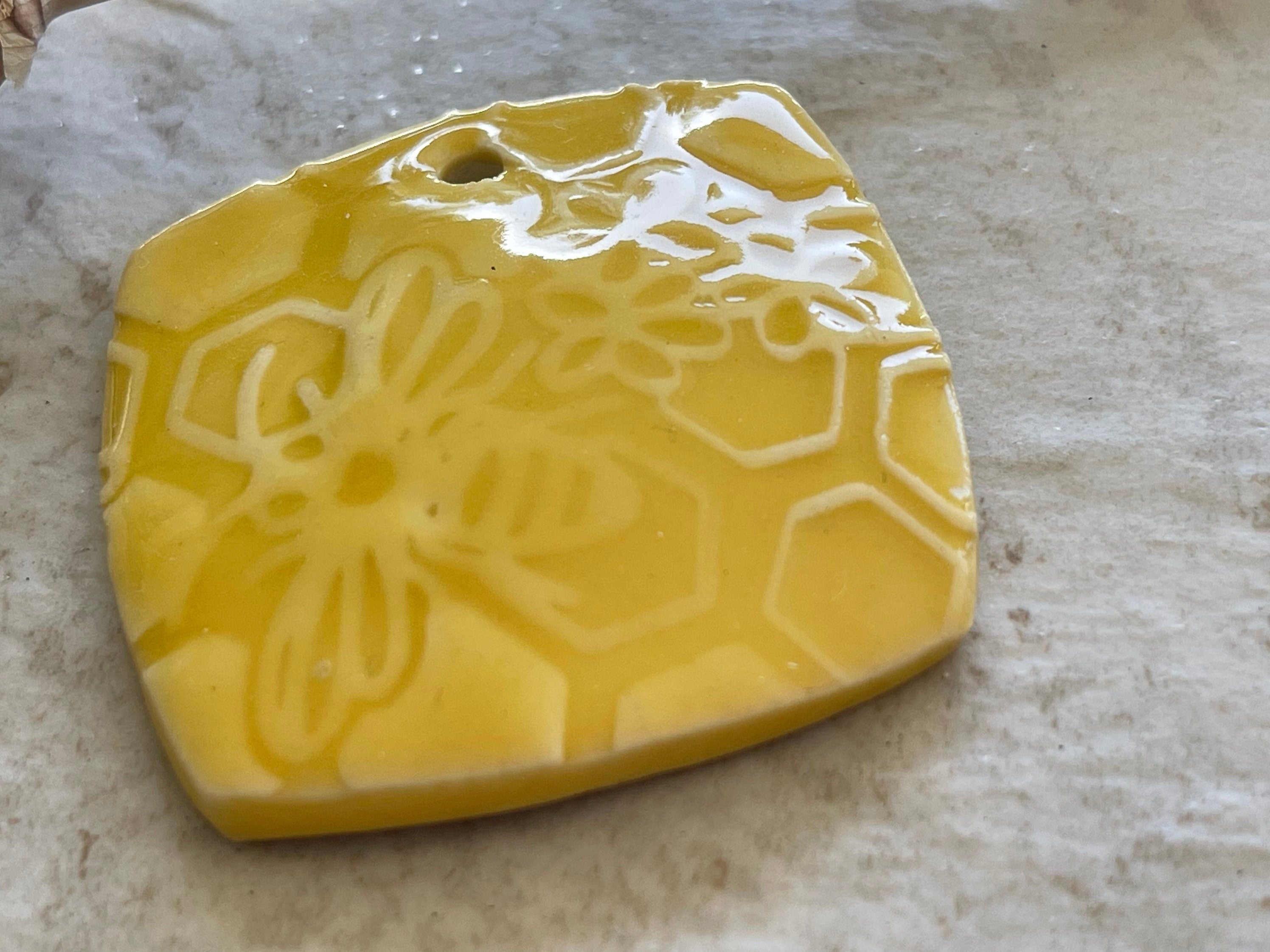Bee Pendant, Yellow Pendant, Porcelain Ceramic Pendant, Jewelry Making Components