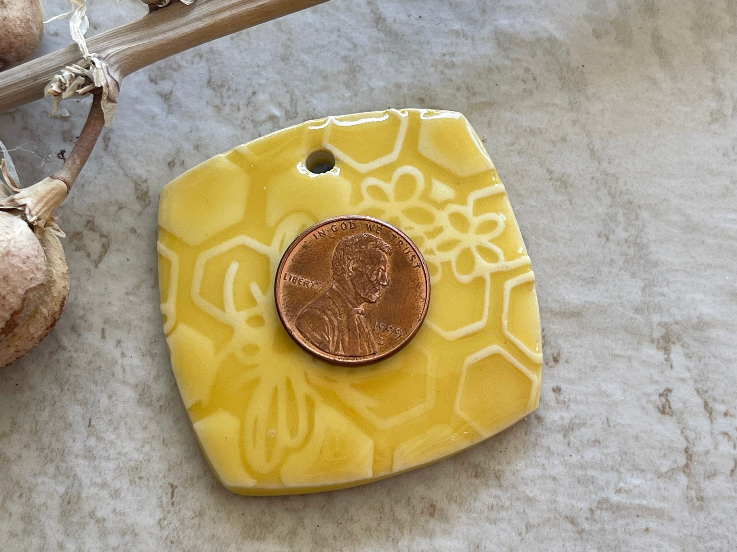 Bee Pendant, Yellow Pendant, Porcelain Ceramic Pendant, Jewelry Making Components