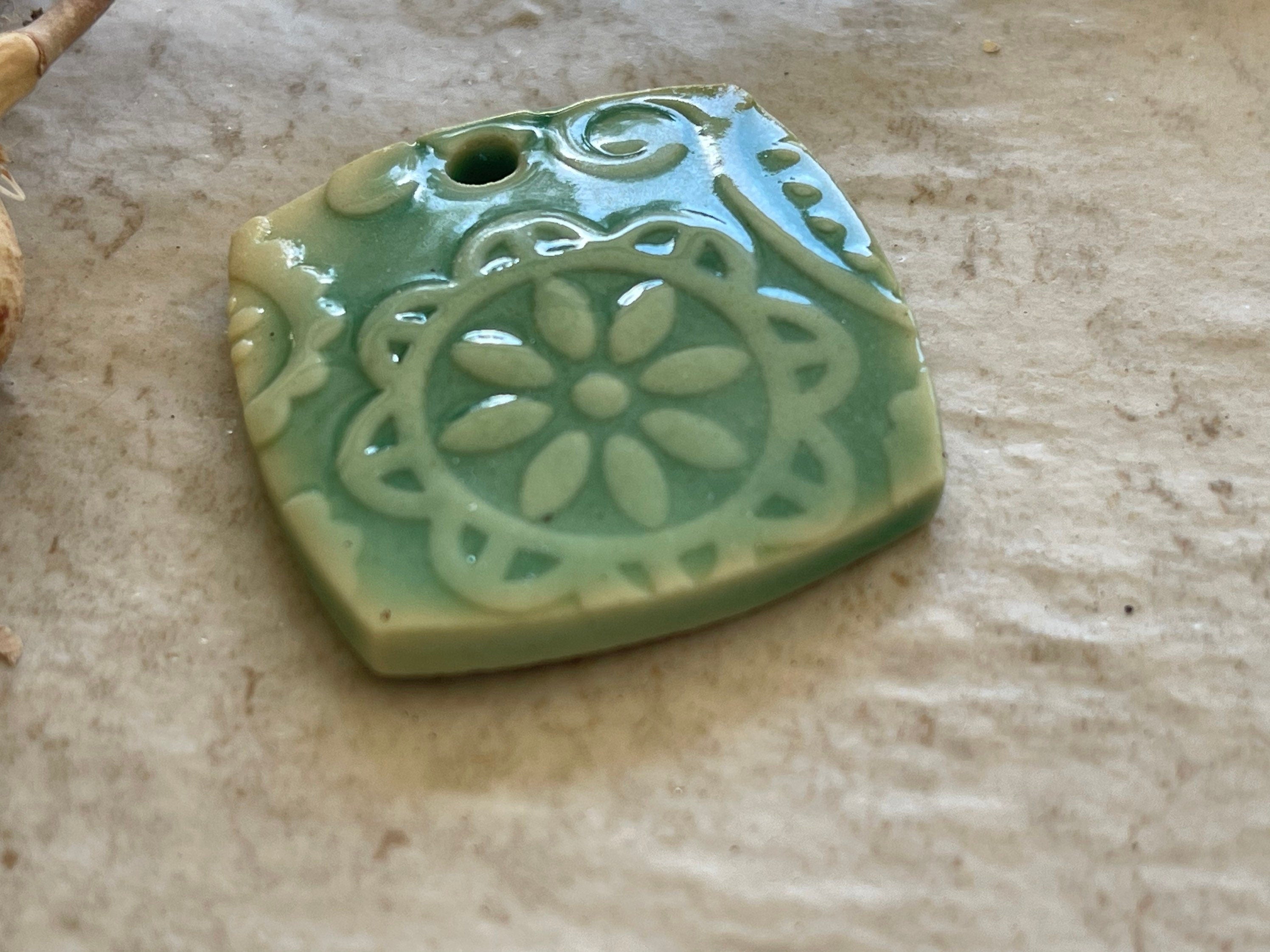 Flower Pendant, Turquoise Pendant, Folk Art, Porcelain Ceramic Pendant, Jewelry Making Components