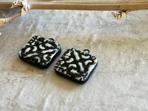 Black and White Tuscan, Black Earring Bead Pair, Porcelain Ceramic Charms, Jewelry Making Components, Beading Handmade