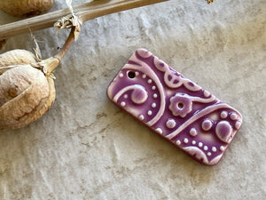 Violet Folk Art Pendant Bead, Porcelain Beads, Ceramic Charms, Jewelry Making Components, DIY Necklace Beads, Pendant