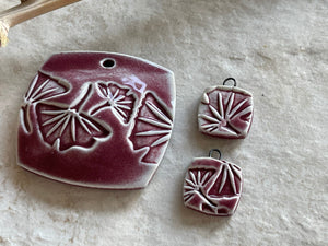 Burgundy Ginkgo Pendant and Charms, Pendant, Obtuse Square, Porcelain Ceramic Pendant, Artisan Pendant, Jewelry Making Components