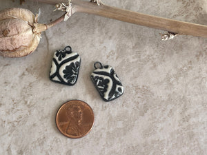 Black Charms, Porcelain Ceramic Charms, Jewelry Making Components, Beading Handmade, Black and White Charms