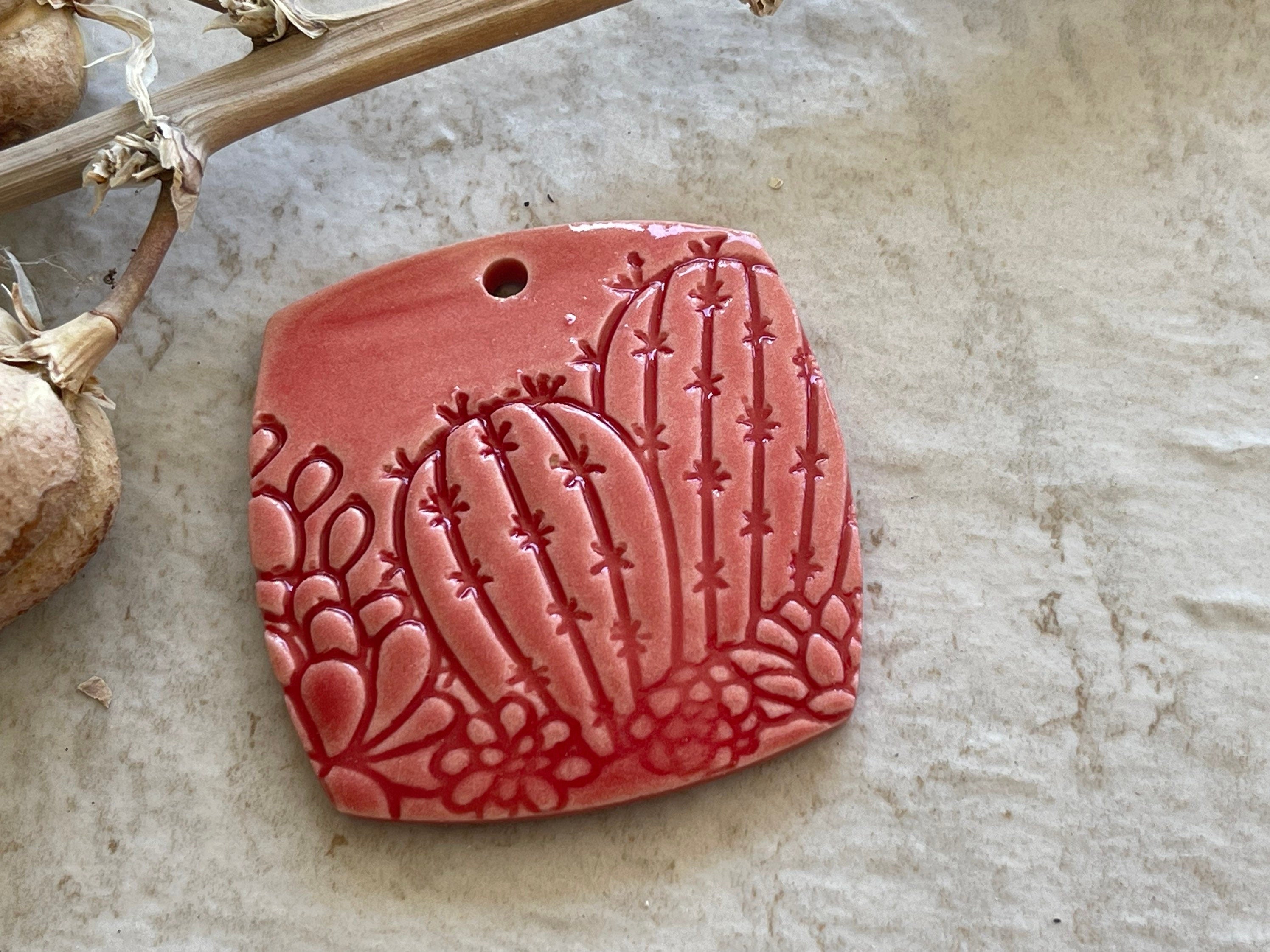 Cactus Pendant, Red Pendant, Barrel Cactus Pendant, Porcelain Ceramic Pendant, Jewelry Making Components