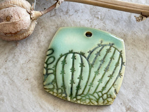 Cactus Pendant, Red Pendant, Barrel Cactus Pendant, Porcelain Ceramic Pendant, Jewelry Making Components