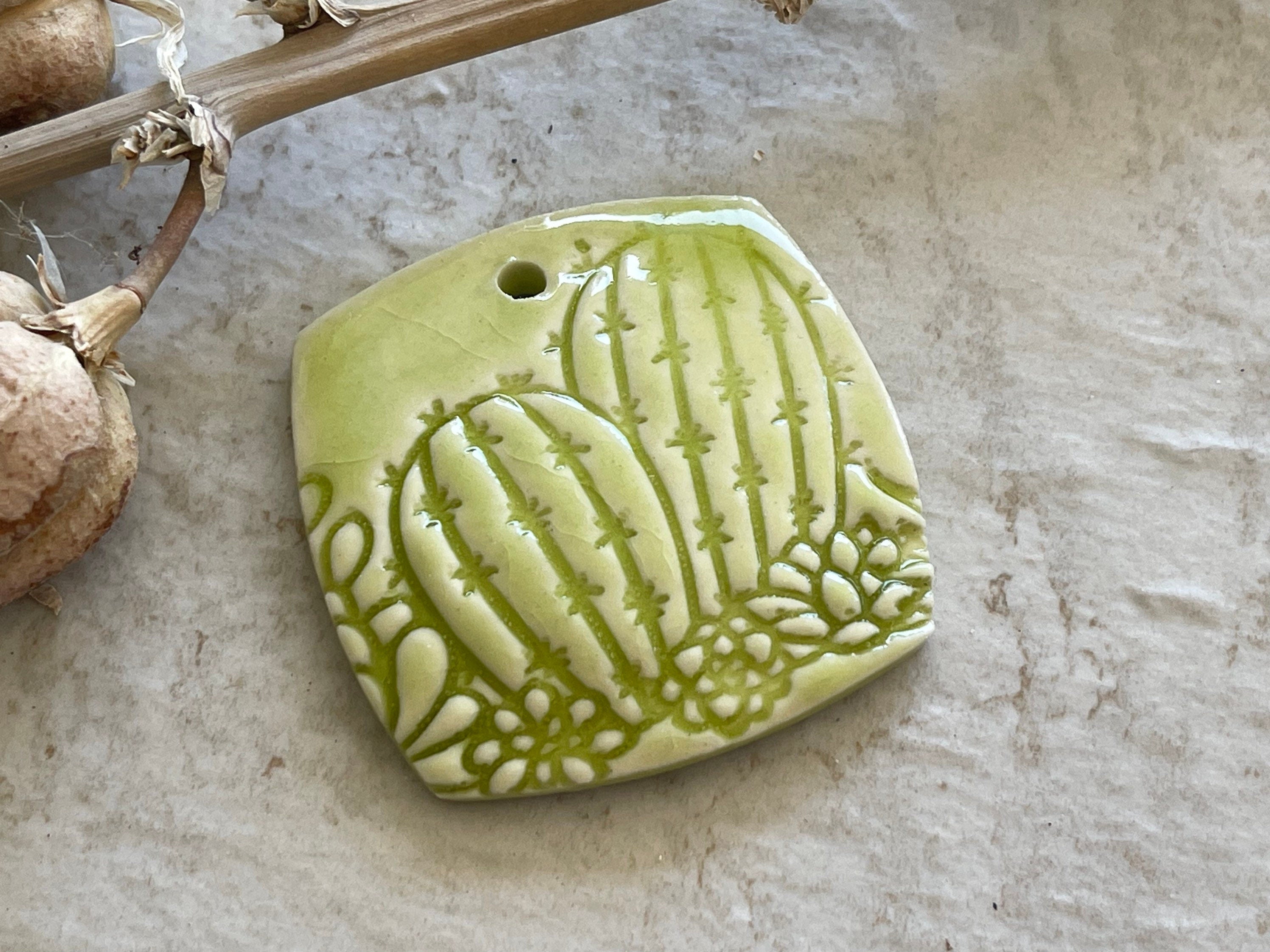 Cactus Pendant, Red Pendant, Barrel Cactus Pendant, Porcelain Ceramic Pendant, Jewelry Making Components