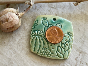 Cactus Pendant, Red Pendant, Paddle Cactus Pendant, Porcelain Ceramic Pendant, Jewelry Making Components