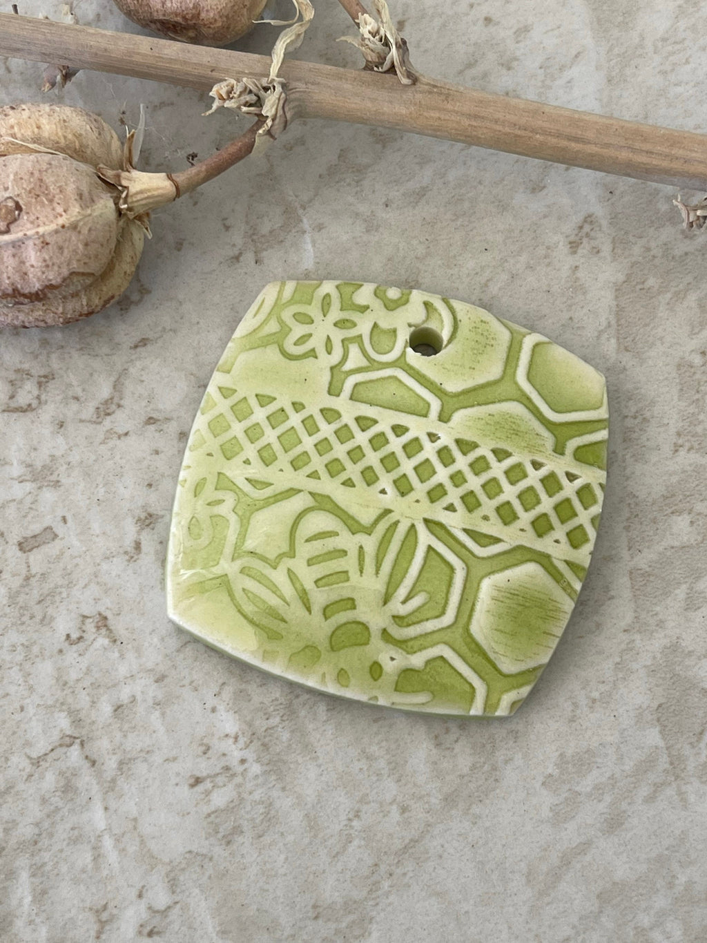 Bee Pendant, Chartreuse Pendant, Porcelain Ceramic Pendant, Jewelry Making Components