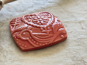 Scandinavian Bird Pendant, Red Pendant, Folk Art, Porcelain Ceramic Pendant, Jewelry Making Components
