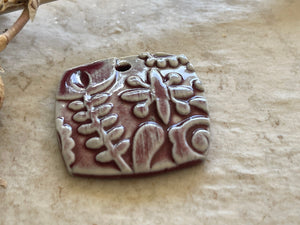 Abstract Pendant, Burgundy Pendant, Folk Art, Porcelain Ceramic Pendant, Jewelry Making Components