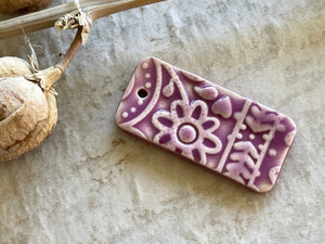 Violet Folk Art Pendant Bead, Porcelain Beads, Ceramic Charms, Jewelry Making Components, DIY Necklace Beads, Pendant