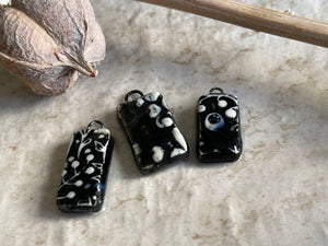 Mysterious Black Charms, Porcelain Ceramic Charms, Jewelry Making Components, Beading Handmade, Black and White Charms