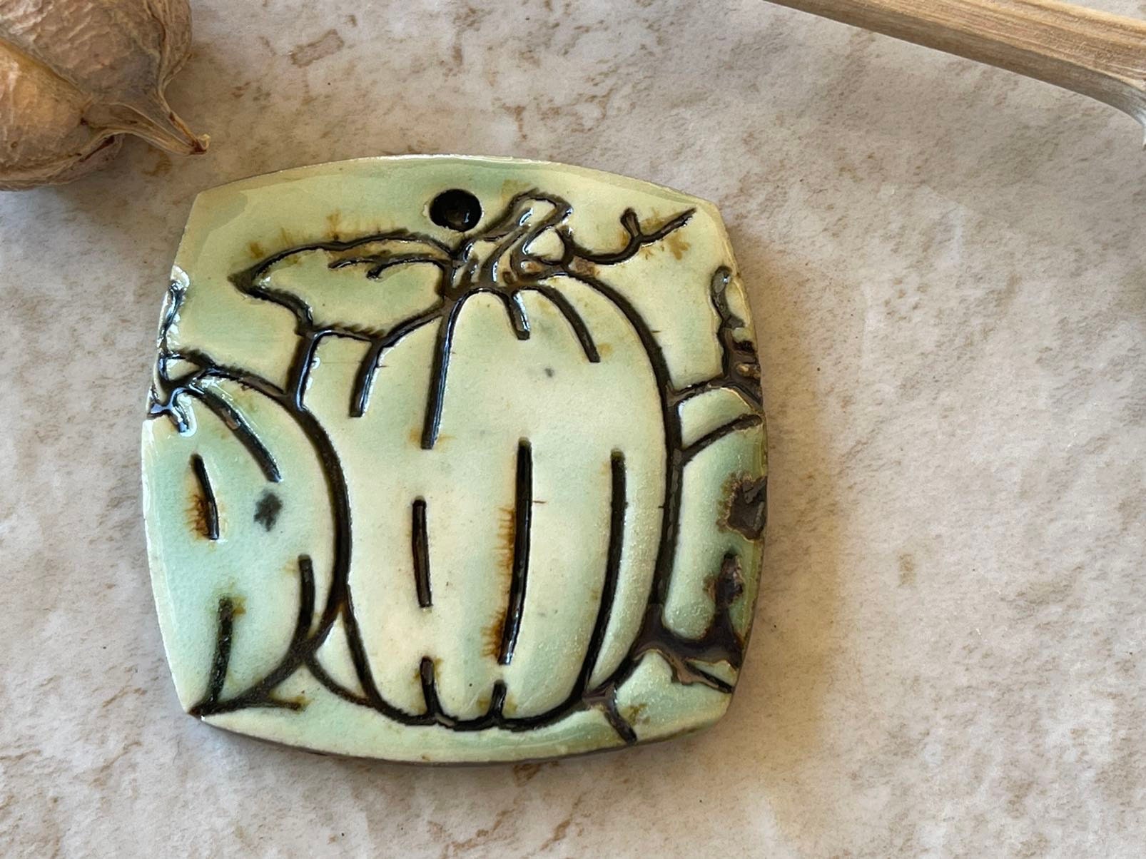 Pumpkin Pendant, Autumn Pendant, Porcelain Ceramic Pendant, Jewelry Making Components