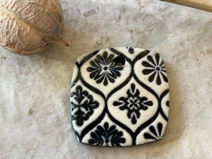 Italian Tile Pattern Pendant, Black and White Pendant, Porcelain Ceramic Pendant, Jewelry Making Components