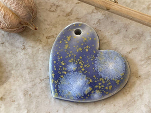 Large Blue and Gold Heart Pendant, Porcelain Ceramic Pendant, Artisan Pendant, Jewelry Making Components