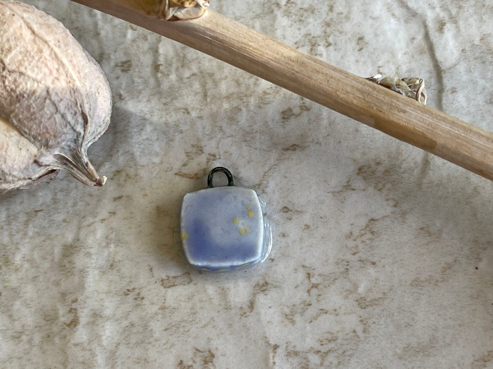 Tiny Blue and Gold Charm, Porcelain Beads, Ceramic Charms, Jewelry Making Components, DIY Beads