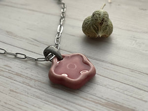 Pink Star Flower Pendant, Dainty Layering Necklace, Valentines Pendant, Porcelain Ceramic Pendant, Jewelry Making Components