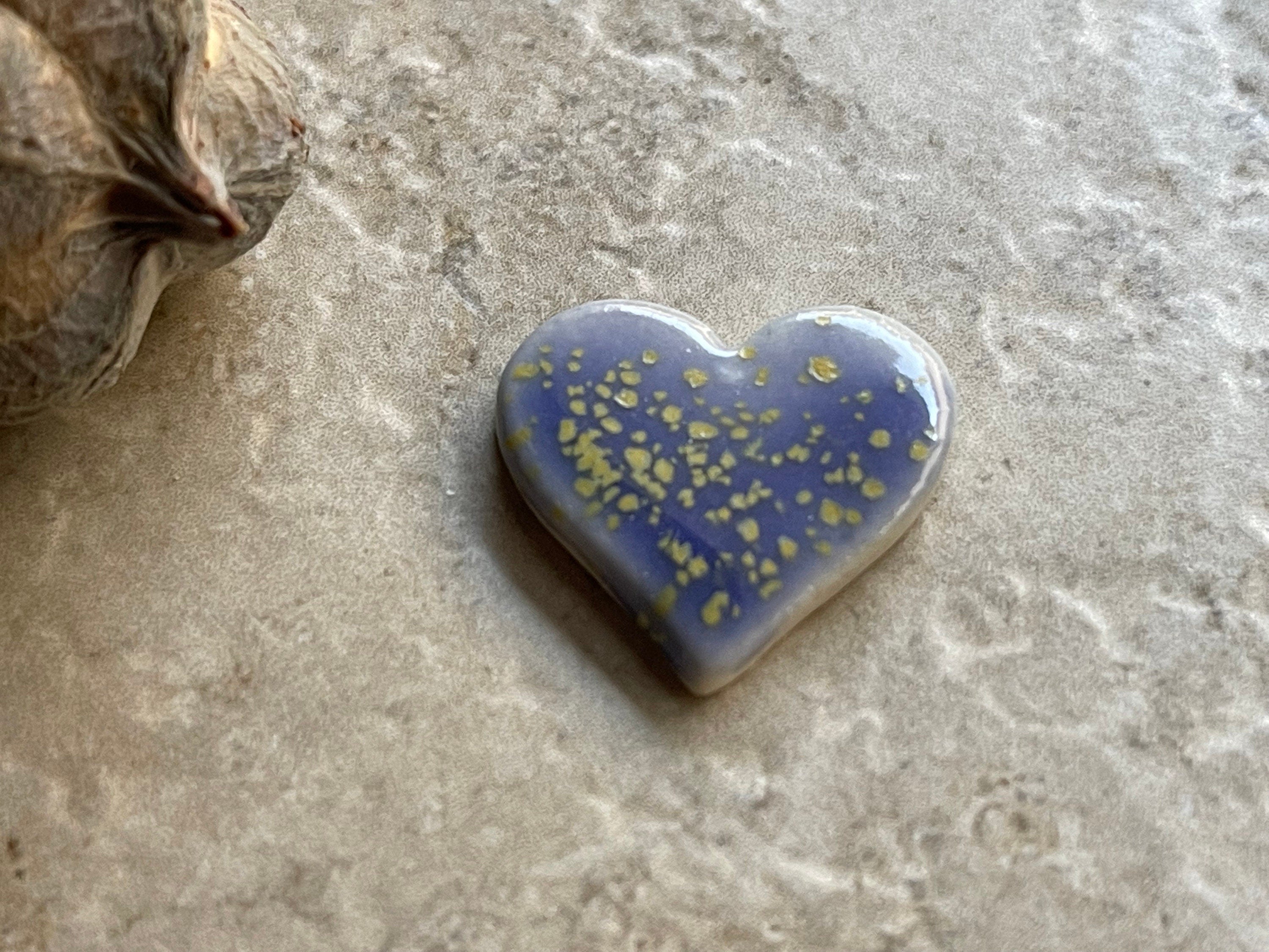 Metalsmithing Cabochon, Blue with Gold Flecks Heart Cab, Porcelain Heart Cab, Ceramic Charms, Jewelry Making Components