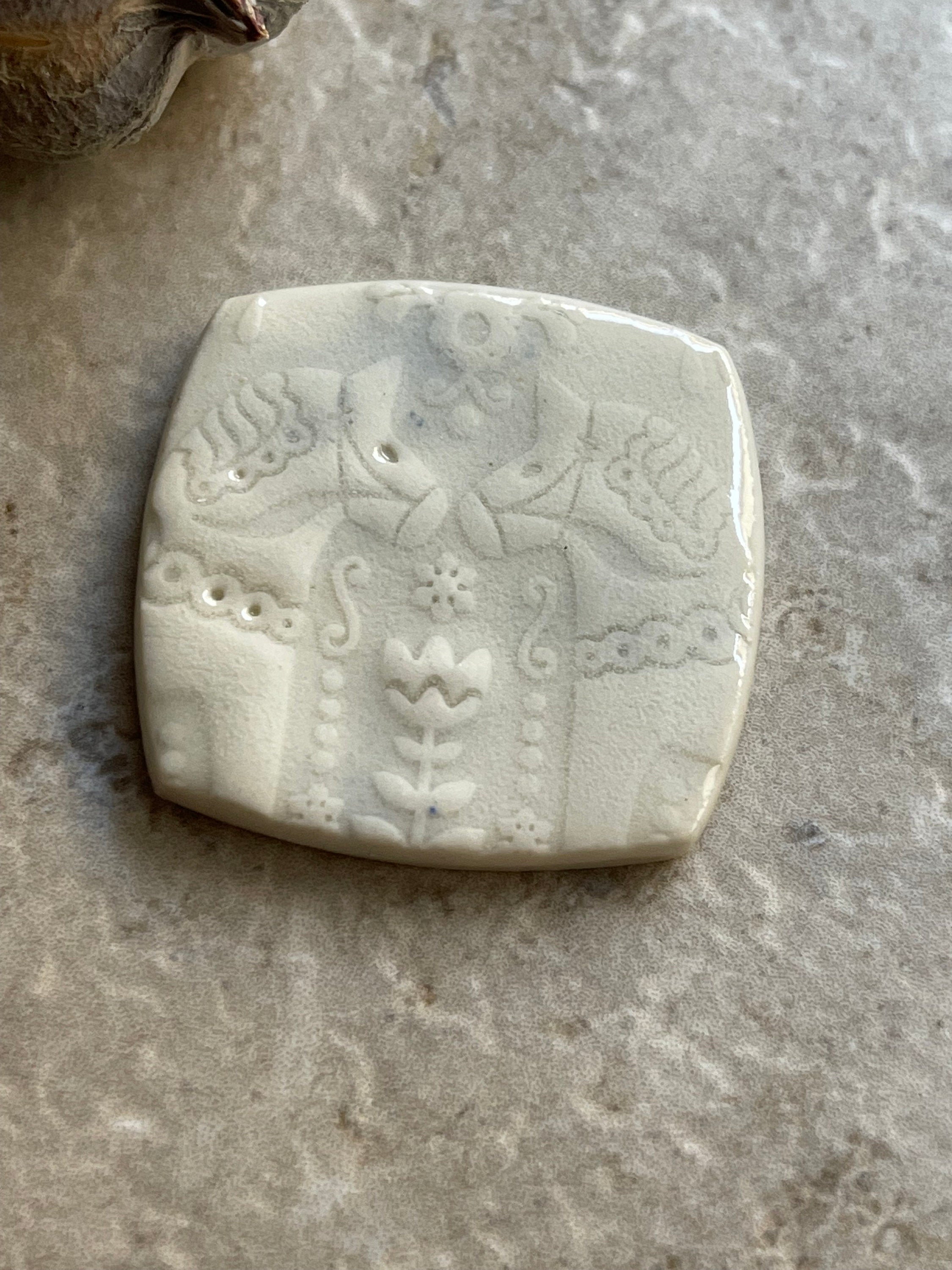 Metalsmithing Cabochon, White Dala Horse, Porcelain Pendant Cab, Ceramic Charms, Jewelry Making Components