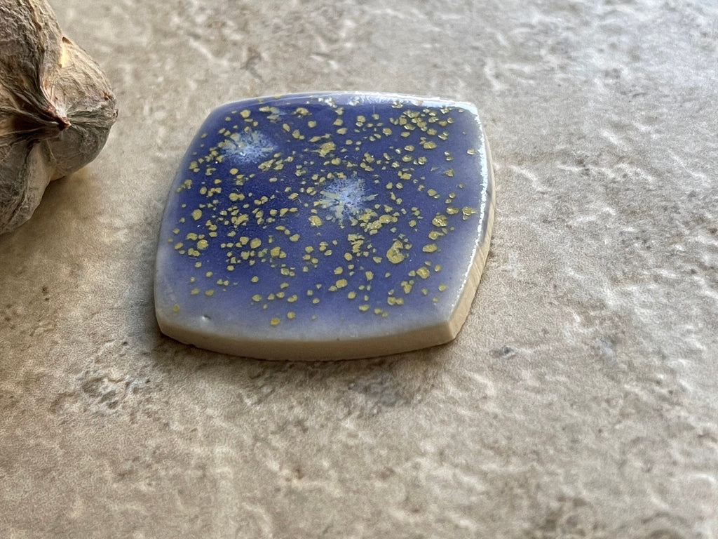 Metalsmithing Cabochon, Blue Square with Gold Flecks, Porcelain Pendant Cab, Ceramic Charms, Jewelry Making Components