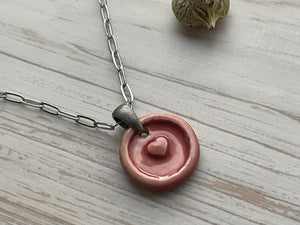 Round Red Heart Pendant, Dainty Layering Necklace, Valentines Pendant, Porcelain Ceramic Pendant, Jewelry Making Components