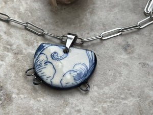 Leaf or Pinecone Pendant Bead, Charm Holder, Jewelry Making Components, Gift for Her, Delft Necklace, Paperclip Chain