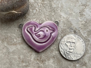 Purple Bird Heart, Violet Bird Pendant, Gift for Her, Porcelain Ceramic Pendant, Jewelry Making Components