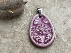 Purple Egg Pendant, Purple Easter Pendant, Porcelain Ceramic Pendant, Violet Pendant, Jewelry Making Components