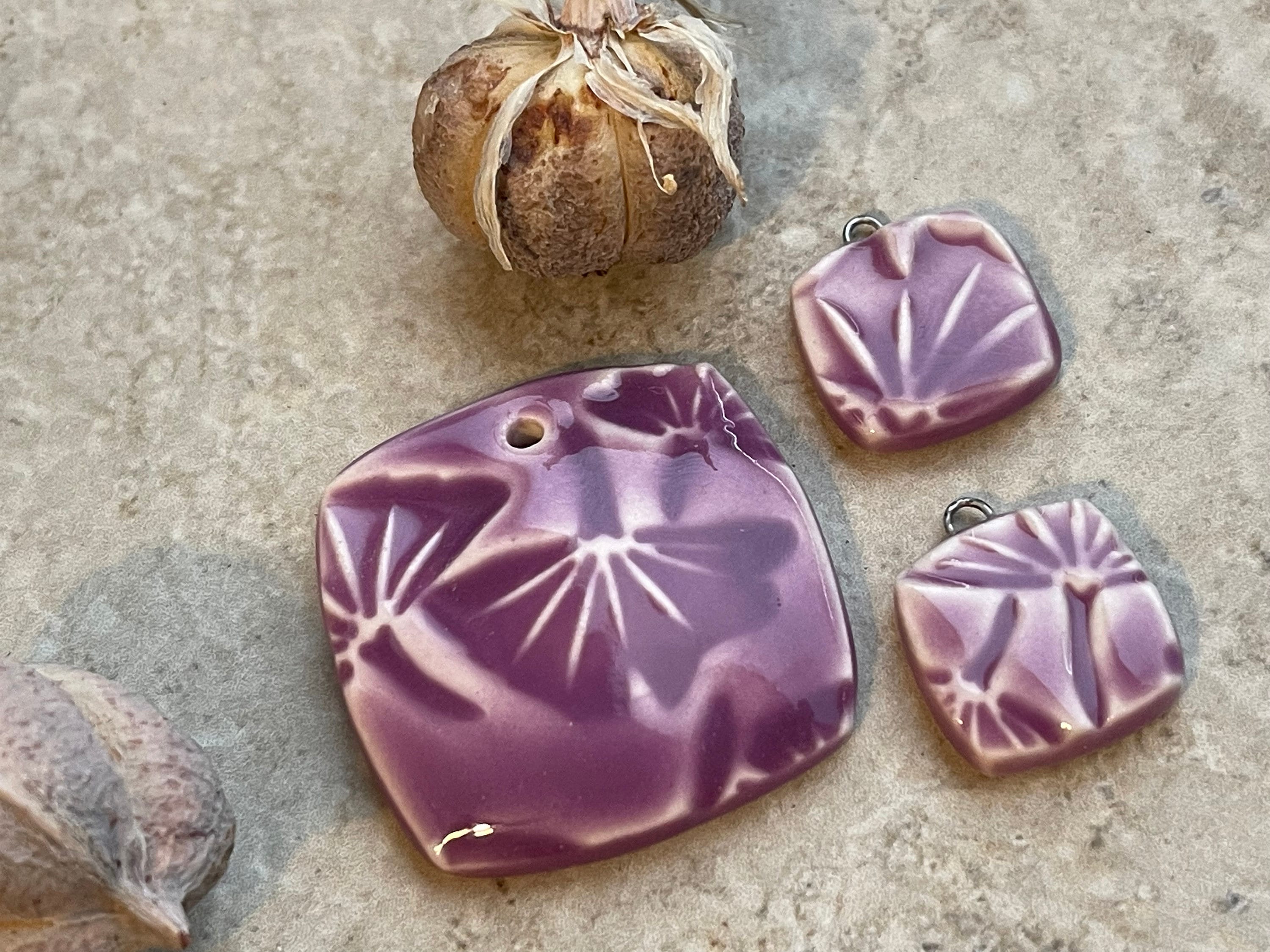 Violet Ginkgo Bead, Purple Ginkgo Pendant, Plant Lover, Bead Set, Ginkgo Jewelry, Porcelain Ceramic Pendant, Jewelry Making Components