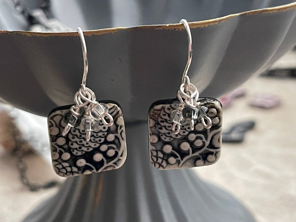 Add-On Ear Wires and Decoration to Any Earring Bead Pair, Black and White Earrings, Handmade Earrings, Unique Earrings, Unusual Earrings