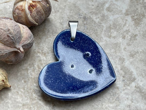 Large Blue Hearts and Butterflies Pendant, Porcelain Ceramic Pendant, Artisan Pendant, Jewelry Making Components