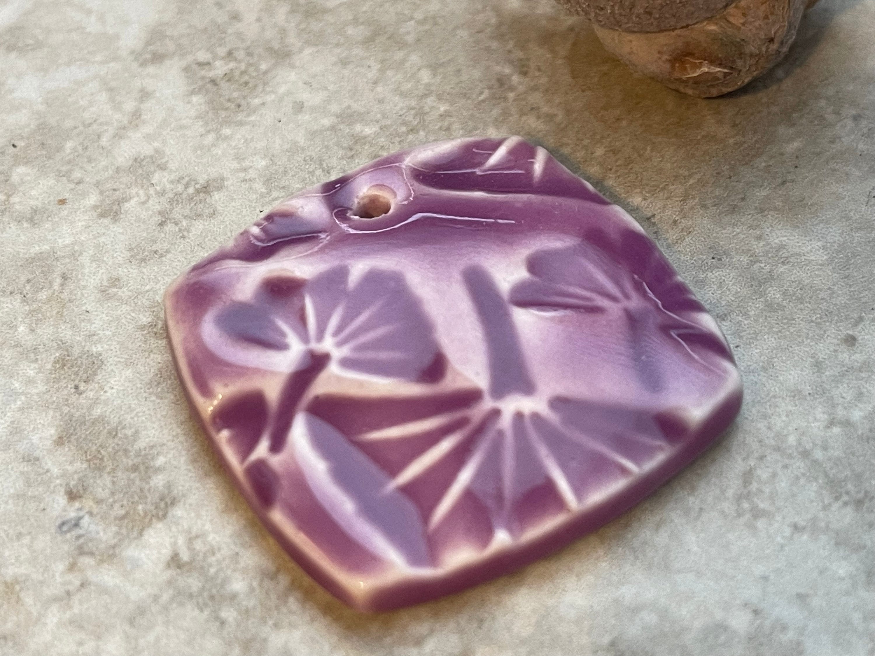 Violet Ginkgo Bead, Purple Ginkgo Pendant, Plant Lover, Bead Set, Ginkgo Jewelry, Porcelain Ceramic Pendant, Jewelry Making Components