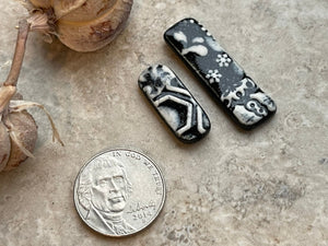 Floral Cab Charms, Black and White Cabs, Pinecone Cab, Porcelain Cab, Ceramic Cabochon, Jewelry Making Components, Pendant Cabochon