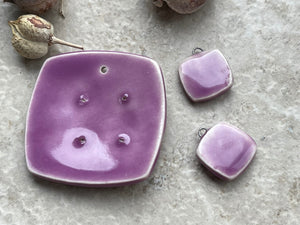 Violet Floral Pendant and Charms, Pendant, Obtuse Square, Porcelain Ceramic Pendant, Artisan Pendant, Jewelry Making Components