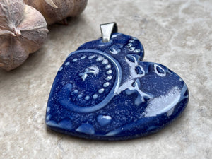 Large Blue Hearts and Butterflies Pendant, Porcelain Ceramic Pendant, Artisan Pendant, Jewelry Making Components