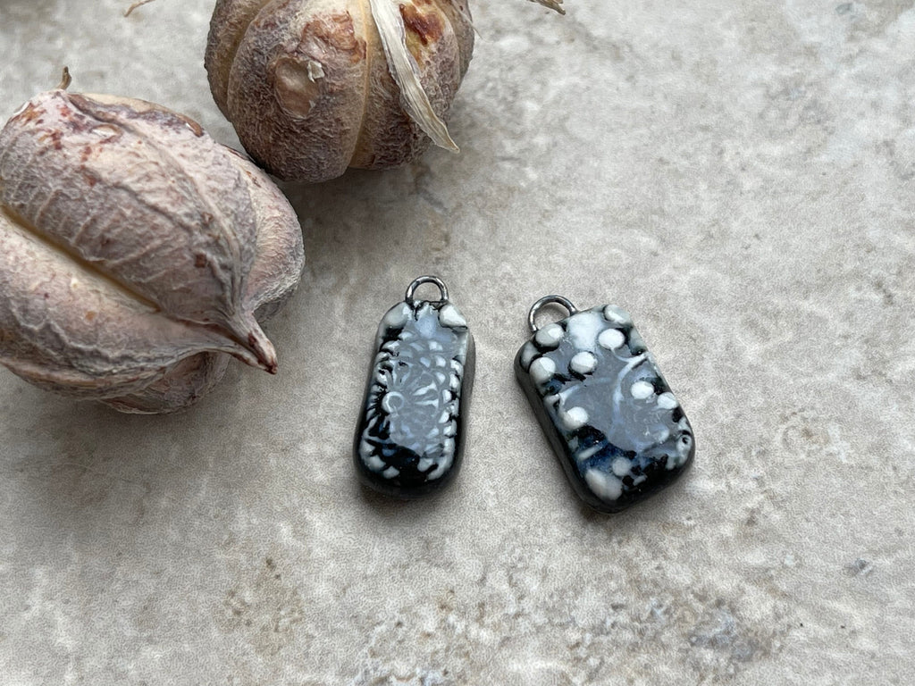 Black and White Charms, Porcelain Ceramic Charms, Jewelry Making Components, Beading Handmade